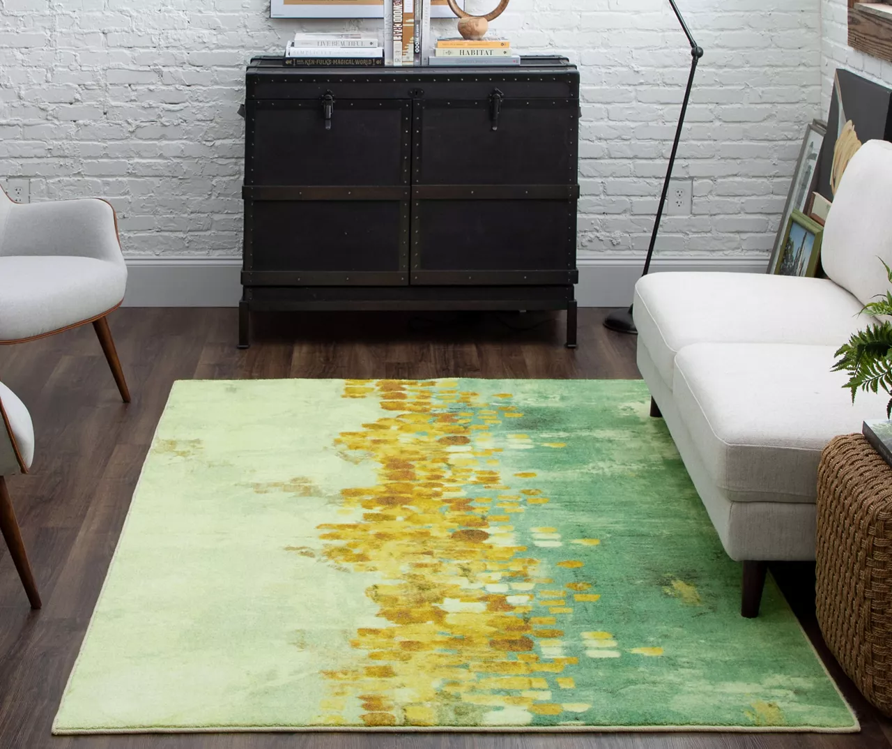 Dancing Stars Green & Blue Abstract Area Rug, (5' X 8') 7 Dancing Stars Green & Blue Abstract Area Rug, (5' X 8') - Image 7