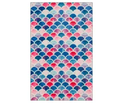 Blue & Pink Mermaid Scales Area Rug, (5' X 8')