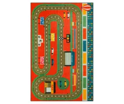 Red & Green Race Track Play Area Rug, (3' X 5')