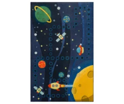 Navy & Yellow Space Rocket Play Area Rug, (5' X 8')