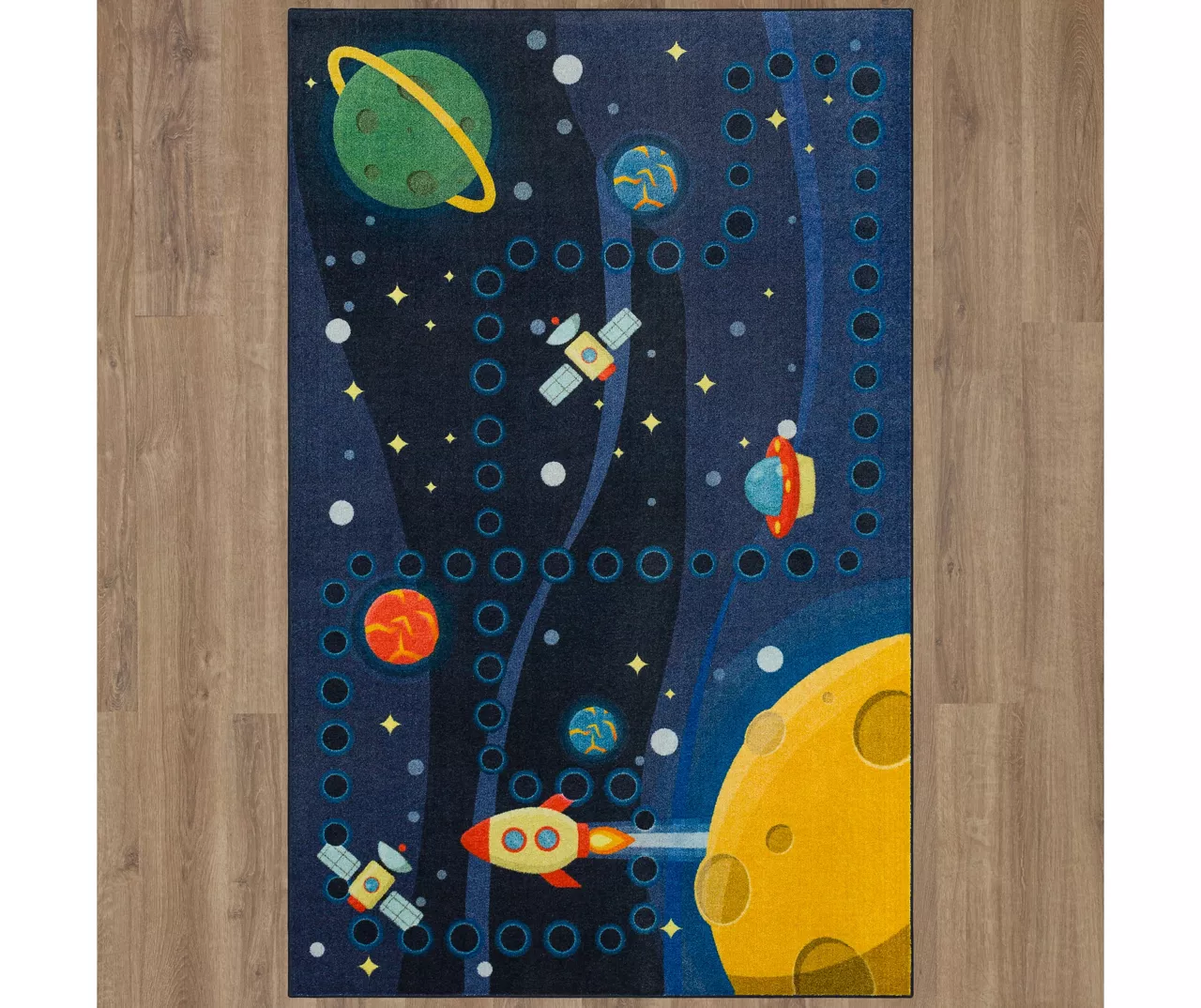Navy & Yellow Space Rocket Play Area Rug, (5' X 8') 2 Navy & Yellow Space Rocket Play Area Rug, (5' X 8') - Image 2