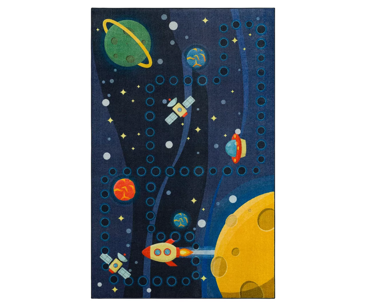 Navy & Yellow Space Rocket Play Area Rug, (8' X 10') 1 Navy & Yellow Space Rocket Play Area Rug, (8' X 10')