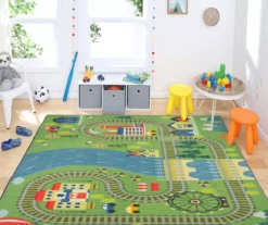 Green & Blue Train Tracks Play Area Rug, (5' X 8') -Carpet Promotion 810599739 A0 3