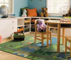 Green & Blue Train Tracks Play Area Rug, (5' X 8') -Carpet Promotion 810599739 A0 4