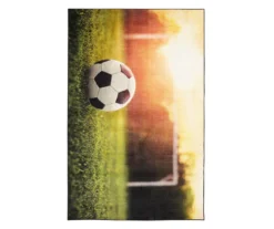 Soccer Goal Green & Tan Area Rug, (5' X 8')