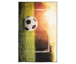 Soccer Goal Green & Tan Area Rug, (8' X 10')