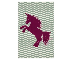 Majestic Unicorn Green & Purple Wavy Stripe Area Rug, (7.5' X 10')