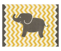Lucky Elephant Yellow & Charcoal Zigzag Stripe Area Rug, (7.5' X 10')