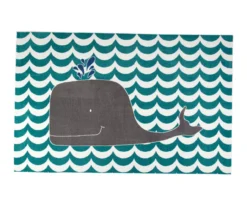 Oh Whale Blue & White Wave Stripe Area Rug, (5' X 8')