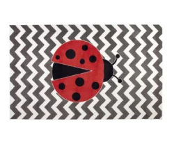 Little Lady Bug Red & Gray Zigzag Stripe Area Rug, (5' X 8')