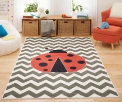Little Lady Bug Red & Gray Zigzag Stripe Area Rug, (5' X 8') -Carpet Promotion 810599750 A0 3