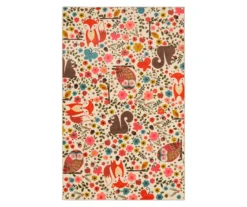 Enchanted Forest Beige & Coral Area Rug, (5' X 8')