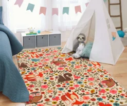 Enchanted Forest Beige & Coral Area Rug, (5' X 8') -Carpet Promotion 810599751 A0 3 1