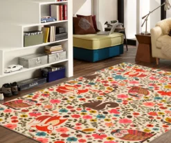 Enchanted Forest Beige & Coral Area Rug, (5' X 8') -Carpet Promotion 810599751 A0 4 1