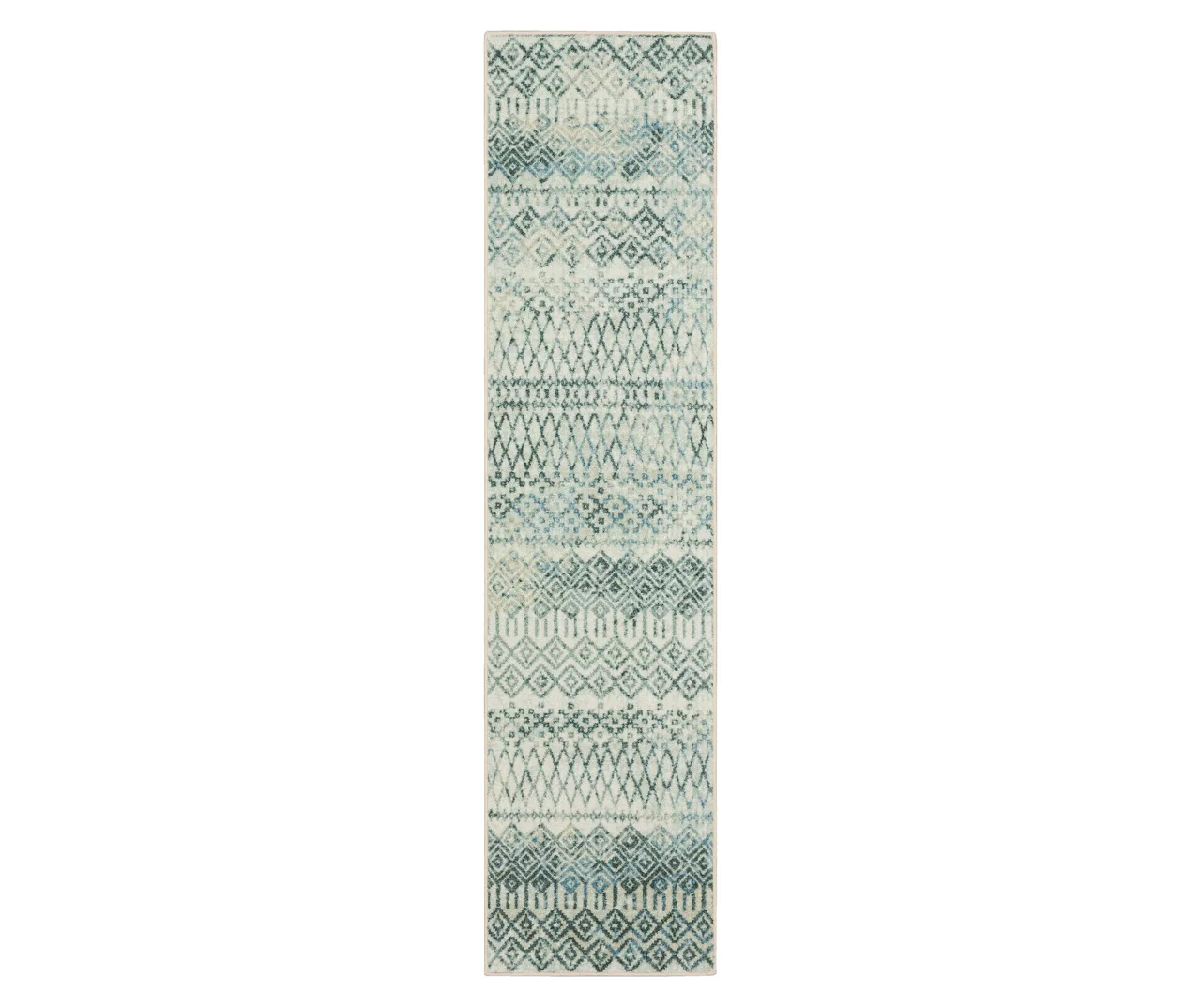 Prale Cream & Blue Geometric Area Rug, (2' X 8') 1 Prale Cream & Blue Geometric Area Rug, (2' X 8')