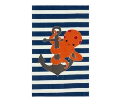 Little Octopus Orange & Navy Stripe Area Rug, (5' X 8')