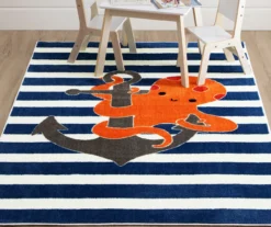 Little Octopus Orange & Navy Stripe Area Rug, (5' X 8') -Carpet Promotion 810599808 A0 3