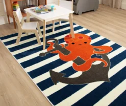 Little Octopus Orange & Navy Stripe Area Rug, (5' X 8') -Carpet Promotion 810599808 A0 4