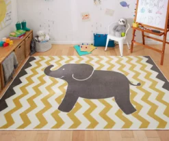 Lucky Elephant Yellow & Charcoal Zigzag Stripe Area Rug, (5' X 8') -Carpet Promotion 810599811 A0 3