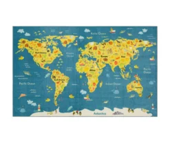 Mohawk Blue & Yellow Animal Map Area Rug