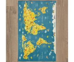 Mohawk Blue & Yellow Animal Map Area Rug -Carpet Promotion 810599831 A0 2