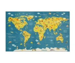 Mohawk Blue & Yellow Animal Map Area Rug -Carpet Promotion 810599833 A0 1 1