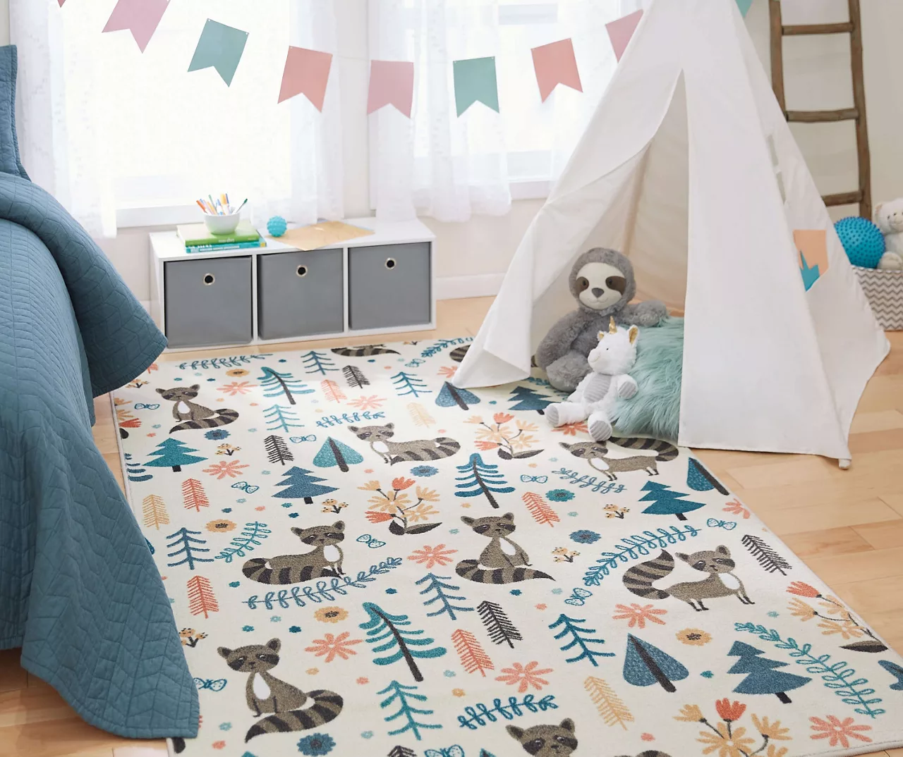 Mohawk Cream & Multi-Color Woodland Raccoon Area Rug 9 Mohawk Cream & Multi-Color Woodland Raccoon Area Rug - Image 9