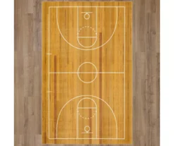 Brown & White Basketball Court Area Rug, (5' X 8') -Carpet Promotion 810599848 A0 2 1