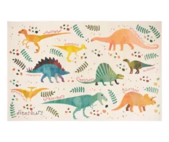 White & Multi-Color Dino Jungle Area Rug