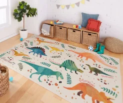 White & Multi-Color Dino Jungle Area Rug 21 White & Multi-Color Dino Jungle Area Rug -Carpet Promotion 810599854 A0 3