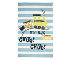 My Little Train Blue & White Stripe Area Rug, (5' X 8')