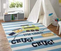My Little Train Blue & White Stripe Area Rug, (5' X 8') -Carpet Promotion 810599866 A0 3