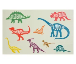 White & Multi-Color Dinosaurs Area Rug, (5' X 8')