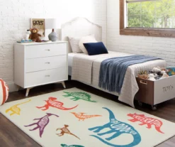 White & Multi-Color Dinosaurs Area Rug, (5' X 8') -Carpet Promotion 810599881 A0 3