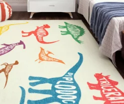 White & Multi-Color Dinosaurs Area Rug, (5' X 8') -Carpet Promotion 810599881 A0 4