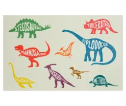 White & Multi-Color Dinosaurs Area Rug, (8' X 10')
