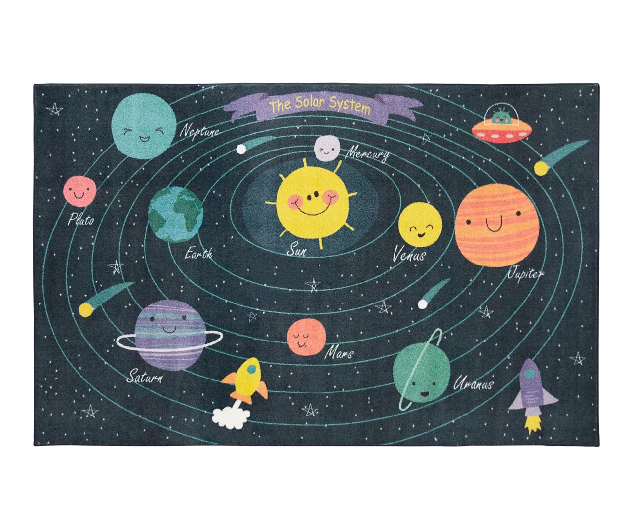 Navy & Multi-Color Planetary System Area Rug, (3' X 5') 1 Navy & Multi-Color Planetary System Area Rug, (3' X 5')