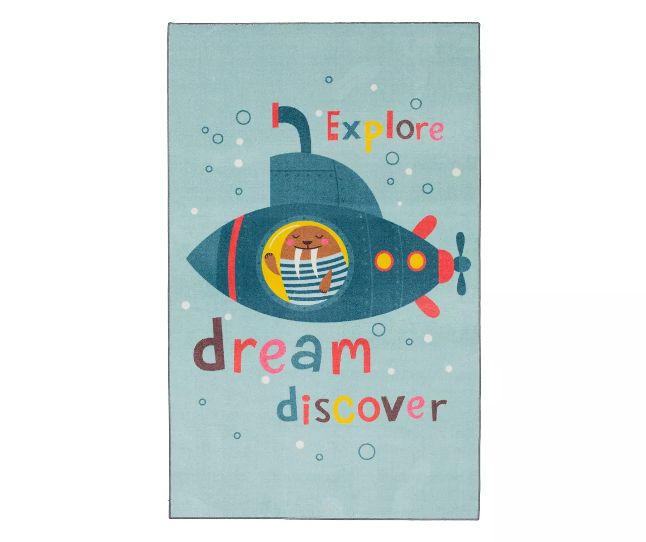 Light Blue & Coral Submarine Dream Area Rug, (5' X 8') 1 Light Blue & Coral Submarine Dream Area Rug, (5' X 8')