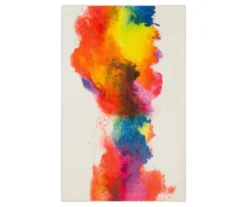 White & Multi-Color Watercolor Rainbow Area Rug, (5' X 8')