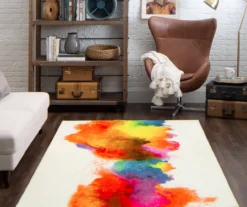 White & Multi-Color Watercolor Rainbow Area Rug, (5' X 8') -Carpet Promotion 810599913 A0 3