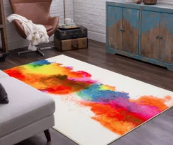 White & Multi-Color Watercolor Rainbow Area Rug, (5' X 8') -Carpet Promotion 810599913 A0 4