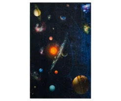 Black & Multi-Color Solar System Area Rug, (5' X 8')