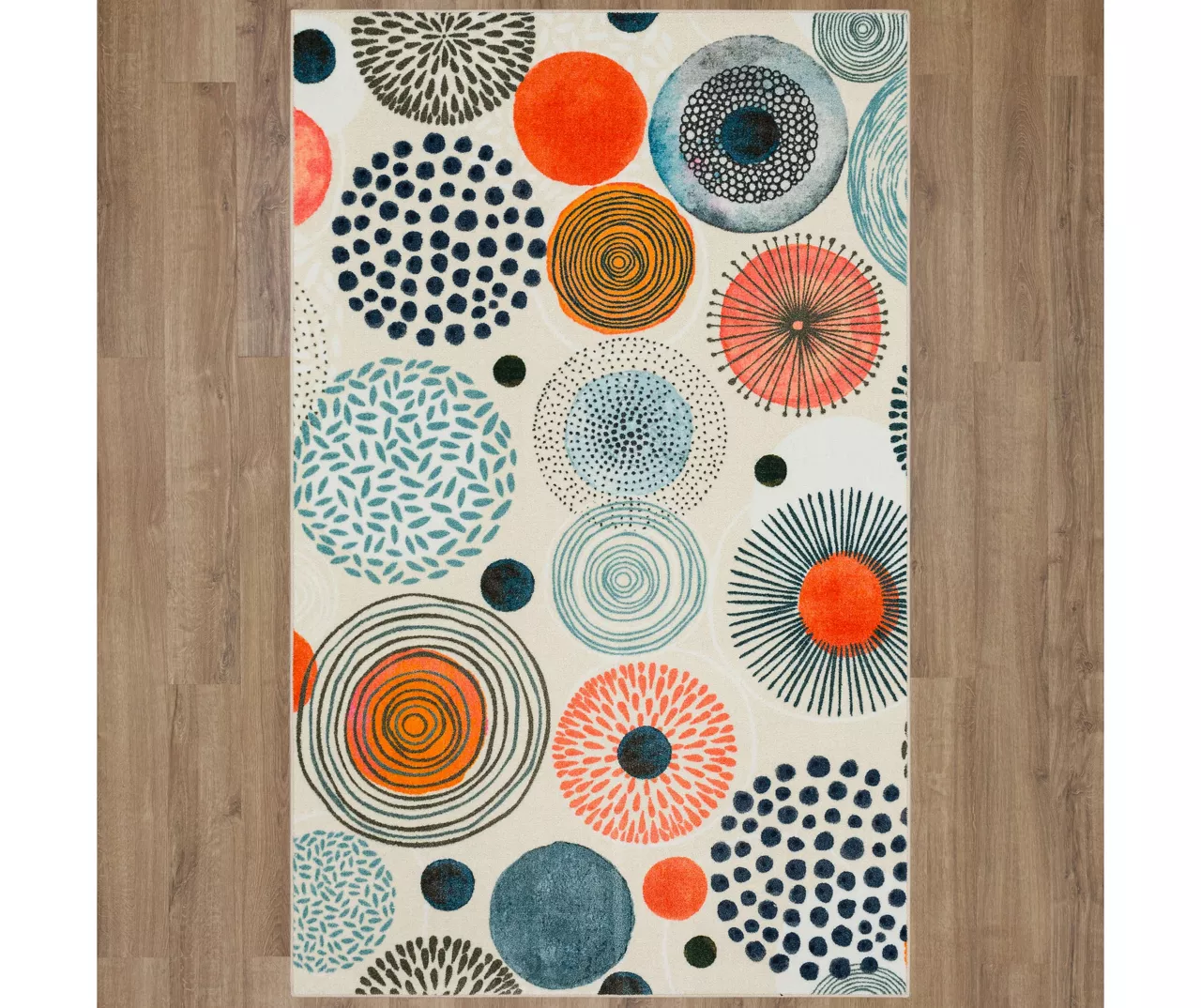 White, Orange & Blue Patterned Circles Area Rug, (5' X 8') 2 White, Orange & Blue Patterned Circles Area Rug, (5' X 8') - Image 2
