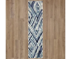 Pamona Blue & White Geometric Area Rug, (2' X 8') -Carpet Promotion 810600256 A0 2 1