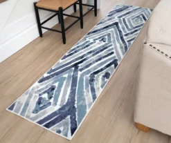 Pamona Blue & White Geometric Area Rug, (2' X 8') -Carpet Promotion 810600256 A0 3 1