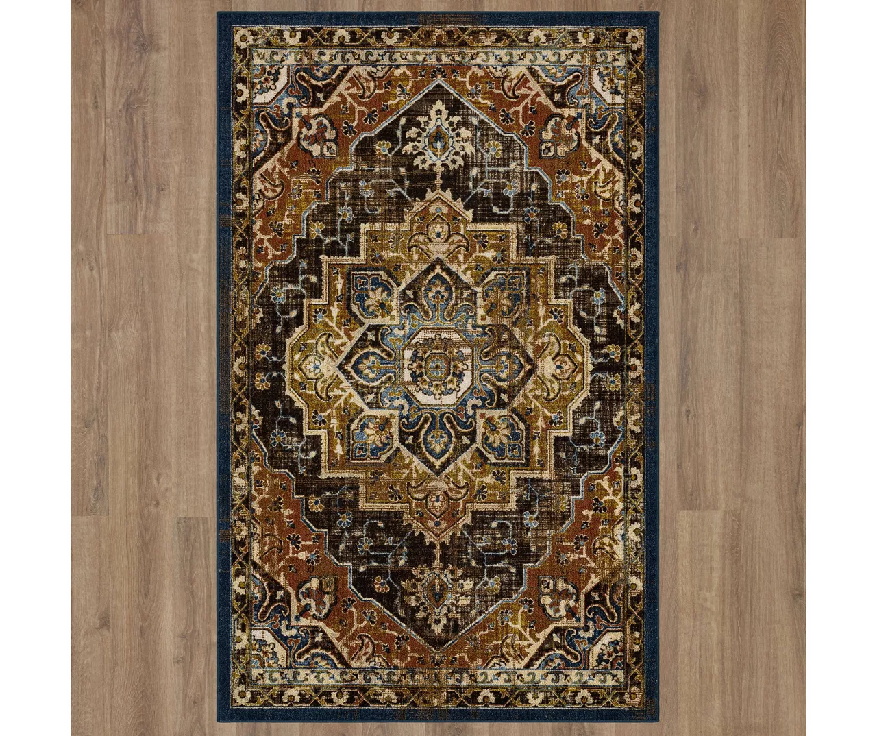 Eason Brown & Navy Ornamental Area Rug, (5' X 8') 3 Eason Brown & Navy Ornamental Area Rug, (5' X 8') - Image 3