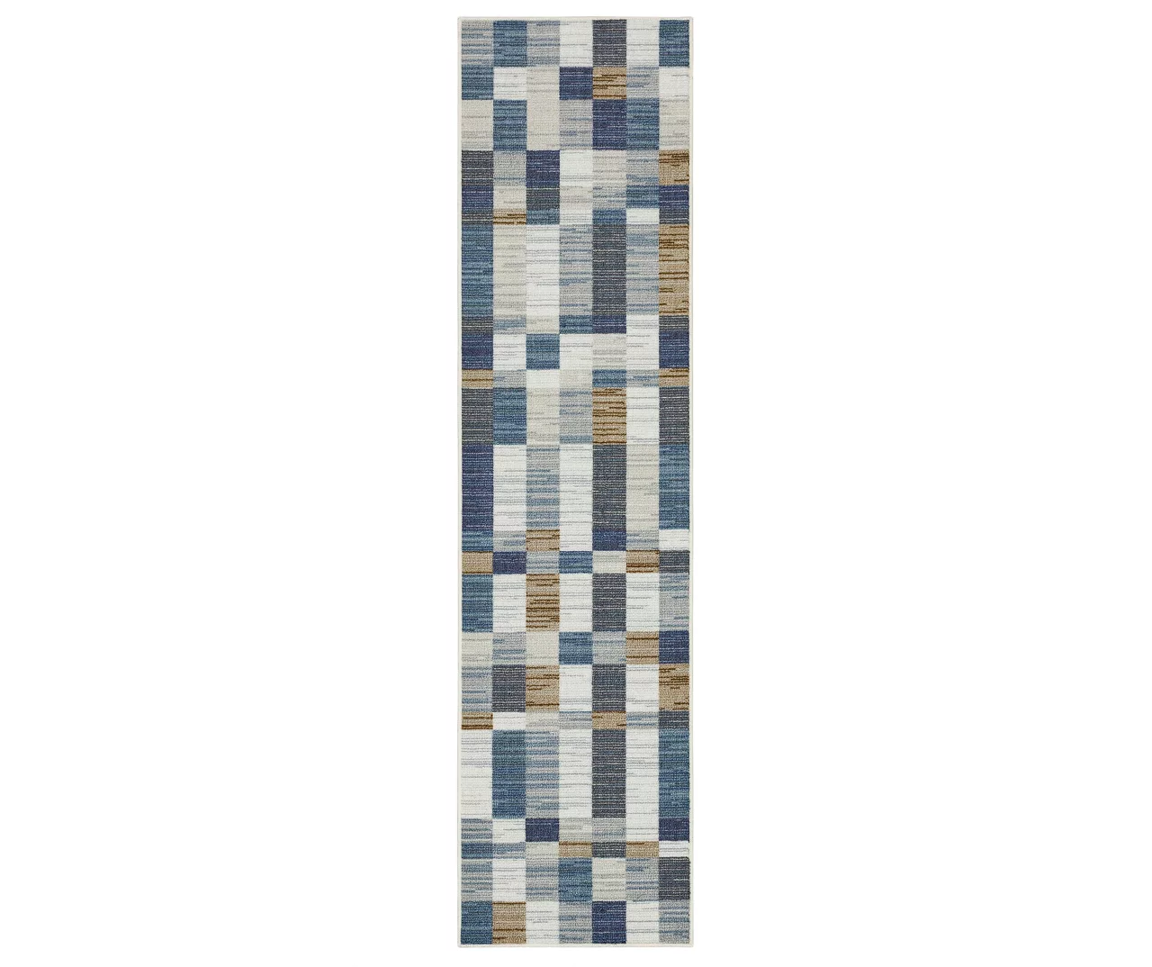 Avenue Blue & White Line Blocks Area Rug, (2' X 8') 1 Avenue Blue & White Line Blocks Area Rug, (2' X 8')