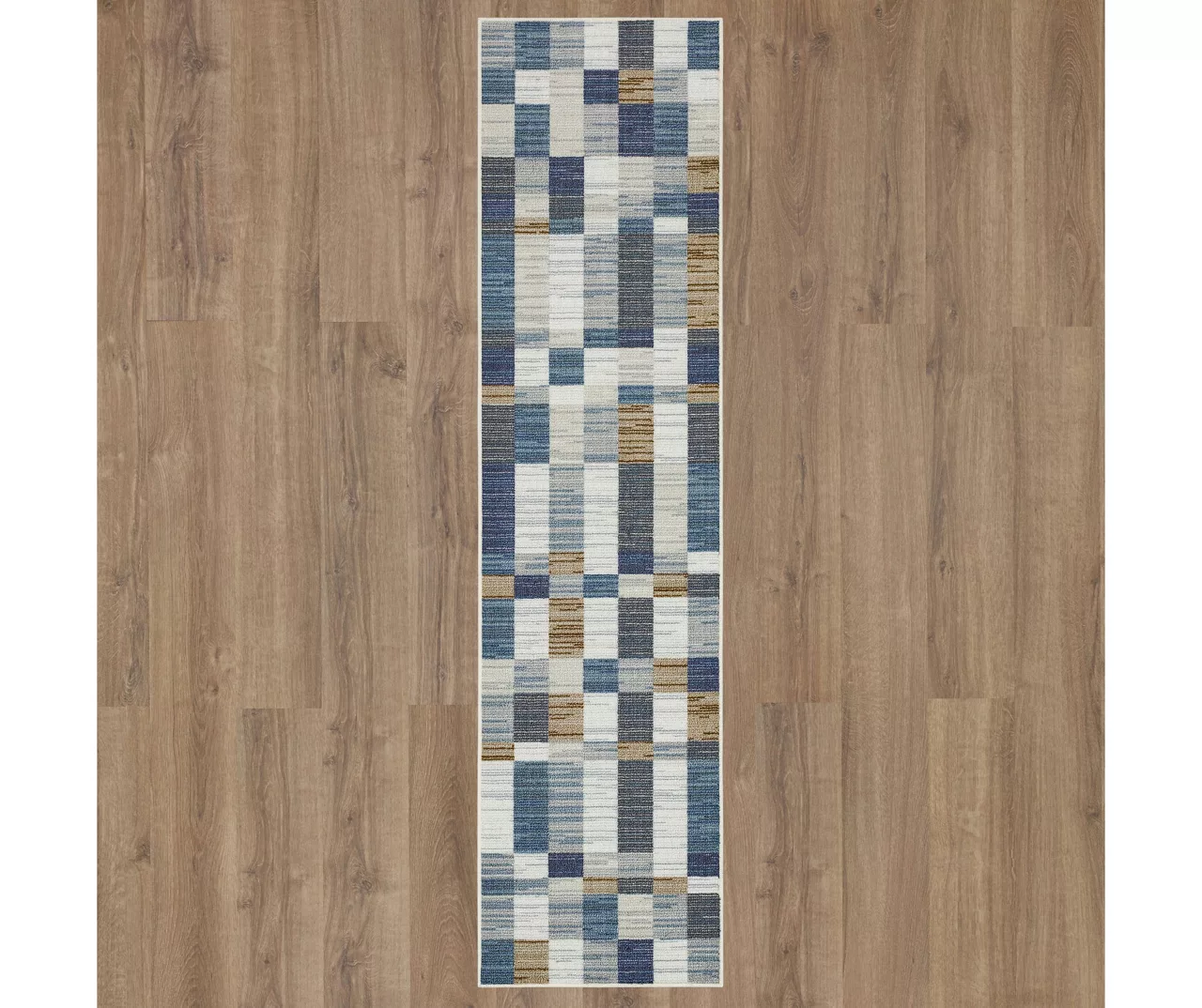 Avenue Blue & White Line Blocks Area Rug, (2' X 8') 2 Avenue Blue & White Line Blocks Area Rug, (2' X 8') - Image 2