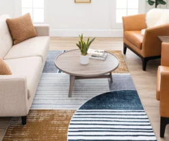 Rain Creek Blue & Brown Line Geometric Area Rug, (5' X 8') -Carpet Promotion 810600294 A0 3