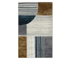 Rain Creek Blue & Brown Line Geometric Area Rug, (6' X 9')